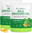Oregano Softgels의 기름 6000mg 2 팩, 검정씨 기름 120 조사, Oregano 기름 캡슐 유기, Oregano Softgels의 글루텐 자유로운 기름, 비 GMO & 면역성이 있는 지원을 가진 1에서 2