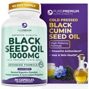 PurePremium Black Seed Oil 500mg - 유기 Nigella Sativa Seeds, Cold Pressed Black Cumin Oil Extract - 남성 / 여성용 헤어 / 90 캡슐 팩