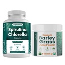 Teaveli Spirulina Chlorella 캡슐과 배리 잔디 주스 분말 뭉치