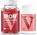 Vegan Iron Gummies + Iron Bisglycinate 30MG | 성인 및 어린이를위한 건강하고 매일 에너지를위한 Vegan Iron Supplement 지원 - 90 Count+60 Count