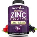 Nutrivein 프리미엄 아연 Picolinate 100mg - 성인 120 캡슐 : 높은 흡수 아연 Picolinate 보충 교재 - 전반적인 웰빙을위한 필수 영양 - 최대 생체 이용 가능