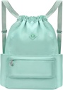 Drawstring 배낭 젖은 포켓 체육관 배낭 물 저항하는 Cinch 끈 가방 비치 여성 남성을위한 수영