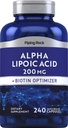 Piping Rock Alpha Lipoic Acid 200mg | 240 캡슐 | Plus Biotin | Non-GMO, 글루텐 프리 보충교재