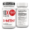 10X 건강 5-MTHF Methylfolate - 뇌, 심장 건강, DNA & Neurotransmitter 증후군을 위한 메틸을 입힌 Folate & 마그네슘 - 생물 유효한 메틸 Folate 보충교재 - Methylfolate 보충교재 60 캡슐