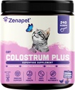 ZENAPET Cat Colostrum Plus Premium Powder Topper, Immune & Digestive Health Supplement, 240 서빙 (8 개월 공급), 지원 피부 & 코트, 미국에서 만든