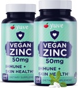 Yuve 자연적인 Vegan 아연 비타민은 50mg의 최고 면역 지원, 찬과 홍조에서 빠른 기복, 여드름 자유로운 피부, 건강한 호르몬 수준, 비 GMO, 글루텐 & 설탕 자유로운 - 100개의 볼트 탭 (2 팩)를 보충합니다