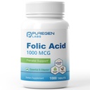 Puregen Labs Folic Acid 1000 mcg Tablets | 비타민 B9 | Non-GMO | 글루텐 프리 | 미국에서 제작 | Value Size 1000 Tablet