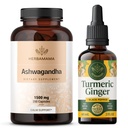 HERBAMAMA Ashwagandha 및 Turmeric Ginger 키트 - 1500 mg Ashwagandha 뿌리 캡슐 및 Turmeric Ginger Tincture 2 fl oz의 번들 - Vegan, Non-GMO, Sugar & Alcohol-Free - 2 팩