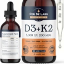 비타민 D3 K2 액체 드롭 D3 5,000 IU + K2 MK-7 200mcg 아이와 성인을위한 최대 흡수 면역 지원 | Vegan | Non-GMO | 글루텐, 낙농장, 콩 무료 | 1 Oz
