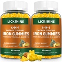 2 팩 Vegan 100MG Iron Supplement Gummies for Women & Men - 비타민 C, A, B 성인 및 어린이 - Iron Deficiency, Anemia - 파인애플 맛 (120 Ct) 에너지 지원