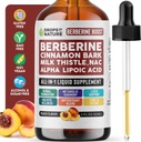 Berberine 보충교재, 우유 이틀, Ceylon Cinnamon, 알파 Lipoic 산, NAC 보충교재 액체 하락 - 채식주의자, 캡슐 보다는 4X 흡수 - 간활한 지원을 위한 Berberine & Holistic Wellness (Peach, 60mL)