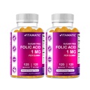 Vitamatic Folic 산 Gummies 1000 mcg (1 mg) - 엄마 & 아기를위한 필수 Prenatal 비타민 - 비타민 B9-120 Vegan Gummies (2)