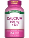 비타민 D3를 가진 자연의 진실 칼슘 600mg | 250의 모자 | 칼슘 탄산염 | 채식주의자, 비 GMO & 글루텐 자유로운 보충교재