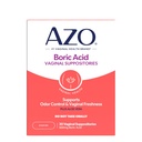 AZO® Boric Acid Vaginal Suppositories는 임상적으로 Studied Boric Acid, Non-GMO, 30 Count와 Odor Control 및 Intimate Health를 지원합니다.