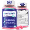 2 팩 - 니코틴 아미드 500mg Gummies, NAD + 여성을위한 보충 & 남자 w / 교원질 펩티드, (Flush 무료 Niacin) 비타민 B3 Niacinamide 노화 방지, NAD + 레벨, 경도, 초점 & 두뇌, 설탕 무료