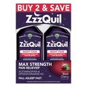 ZzzQuil 액체 최대 힘 고통 Reliever, 야간 수면 보조 액체, Acetaminophen 1000mg, Diphenhydramine 50mg HCI, 비하 비트 형성, 블랙 체리 맛, 2 팩, 24 FL OZ