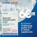 MAJOR Bismuth Subsalicylate 262mg Chewables - Heartburn, Indigestion, Nausea, Diarrhea 및 Upset Stomach Relief - 항아제 - 30 Chewable 정제 제공