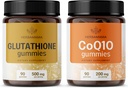 HERBAMAMA Glutathione 및 CoQ10 키트 - 500 mg 감소 L-Glutathione 및 200 mg CoQ10 Gummies의 번들 - Vegan, Non-GMO, 젤라틴 - 무료 - 2 팩