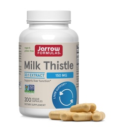 Jarrow 공식 우유 이틀 30 : 1 표준 Silymarin 추출물, Liver 기능 지원을위한 다이어트 보충, 200 Veggie 캡슐, 66-200 일 공급