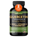비타민 C와 아연을 가진 Quercetin - Nettle Quercetin - Quercetin 500mg - Bromelain를 가진 Quercetin - 아연 Quercetin + 비타민 D3 - 120 Veggie 모자 - (비 GMO, 글루텐 자유로운, Vegan) - 2 달 공급