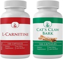 PURE ORIGINAL INGREDIENTS L-Carnitine 및 고양이의 클로 벌크 번들, 100 캡슐 각각, 항상 순수한, 첨가물 또는 충전물 없음