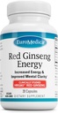 EuroMedica Red Ginseng Energy - 건강한 에너지 및 포커스를 지원하기 위해 보충 - Korean Red Ginseng Root Powder와 초본 보충 - 원조 건강한 지구력에 Vegan 정제 - 30 캡슐