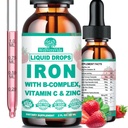 액체 철 보충교재 w/Vitamin C, B 복합물, 높은 힘 철 액체 w. Multivitamin, 여자, 아이를 위한 Vegan 철 하락, 빈혈, 피로, 빨간 혈액 세포 지원을 위한 킬레이트 액체 철 보충교재