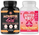 화난은 여자 운동 뭉치를 보충합니다: 몬스터 소녀 N.O Nitric 산화물 승압기 60ct + Creatine 복잡한 정제 90ct 2 병 합계
