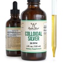 콜로이드 실버 액체 20 PPM - 4 Fl OZ (플래타 콜로이드와 드롭퍼) 99.9% 순수, 글루텐 무료, 비 GMO 더블 목재 보충제
