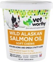 Vet Worthy Salmon Oil Skin and Coat Soft Chews for Dogs - 건강한 피부와 아름다운 코트를 지원하기 위해 개 보충 - 오메가 3 지방산과 생선 기름 보충 - 연어 맛 - 30 소프트 체스