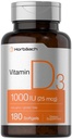 Horbäach 비타민 D3 1000IU (25mcg) Softgels | 180 조사 | 높은 효능 공식 | 비 GMO & 글루텐 무료 보충