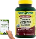 SupeRed Spring Valley Turmeric Curcumin Ultra Strength - 90 Count, 1,500 mg Vegeterian Capsules - Nutritonal Guide 포함 (2 항목)