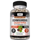 Kaya Naturals Ashwagandha Root with Black Pepper | 최대 강도 1300mg Adaptogen Supplement, Support Adrenal, Glandular Health, Mood Relief, Focus, Energy & Vitality for Men & Women