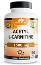 NaturaLife Labs 아세틸 L 카르니틴 (ALCAR) 1500 mg 서빙 당 – 100 캡슐 – 비 GMO, 글루텐 프리, 비건