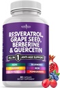 NEW AGE Resveratrol, Berberine, 포도 씨앗 추출물, Quercetin - Noni 추출물, N-Acetyl Cysteine, Acai 추출물이있는 여성과 남성을위한 폴리 페놀 보충 - 60 캡슐