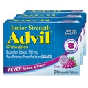 Advil Junior Strength Chewable Ibuprofen Pain Reliever와 Fever Reducer, 통증 완화를위한 어린이 Ibuprofen, 포도 - 24 정제 (포장 3)