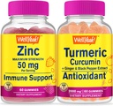 WellYeah 아연 + Turmeric Curcumin, Gummies 번들 - 훌륭한 타스팅, 비타민 보충, 글루텐 무료, GMO 무료, Chewable Gummy