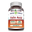 Amazing Formulas Folic Acid (비타민 B9) 400 mcg | 정제 보충 | Non-GMO | 글루텐 무료 | 미국에서 제작 (1 팩 | 500 개)