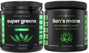 NutraChamps Super Green Unflavored & Lion의 Mane 분말. 녹색 및 Adaptogen 번들