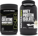 NutraBio Creatine Monohydrate, Unflavored, 300g 및 Whey Protein Isolate, Unflavored, 보충 번들 - 근육 에너지, Lean 근육 성장, 회복 및 힘