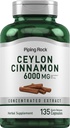 Piping Rock Ceylon Cinnamon 캡슐 6000mg | 135 개 | 남자와 여자를위한 농축 허브 추출물 보충 | Non-GMO, 글루텐 무료