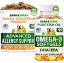 고급 개 알레르기 + 오메가 3 번들 - 이치 구호 - Probiotics w / Fish Oil Omega 3 + EPA & DHA 지방산 - 피부 알레르기 + 관절 건강 - 120 Chews + 180 Softgels - 바콘 + 생선 맛 - 미국에서 만든