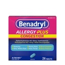 Benadryl Allergy Plus Congestion Ultratabs, Diphenhydramine HCl 항히스타민 및 Phenylephrine HCl Nasal Decongestant, 알레르기 및 Sinus Congestion 구호 정제, 24 ct와 의학