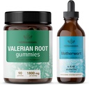HERBAMAMA Valerian 및 Motherwort 키트 - 1800 mg Valerian Root Gummies 및 Motherwort Liquid Drops의 번들 - Vegan, Non-GMO, Gelatin 및 알코올 - 무료 2 팩