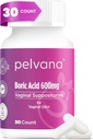 여성을위한 Pelvana Boric Acid Suppositories 30 Count - Vaginal Odor & Freshness, Feminine Hygiene & Wellness - Third-Party Lab Verified & Bottled in the USA - Feminine Health Odor 솔루션