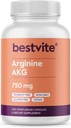 BESTVITE 아르기닌 AKG 750mg (240 채식 캡슐) - Stearates 없음 - Vegan - 비 GMO - 글루텐 무료