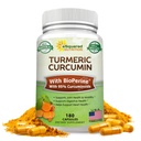 aSquared 영양 심황 Curcumin 1300mg BioPerine Black Pepper Extract - 180 캡슐 - 95 % Curcuminoids, 100 % 천연 Tumeric 뿌리 분말 보충제, 순수하고 공동 Stiffness 알약