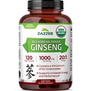 Zazzee USDA 유기 빨간 한국 Panax 인삼 20:1 추출물, 1000 mg, 5% Ginsenosides, 120 Vegan 캡슐, 표준화되고 집중된 20X 뿌리 추출물, 100% 채식주의자, 미국에서 만드는 모든 자연