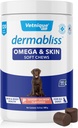 Vetnique Dermabliss Omega & 피부 건강 물고기 기름 개 연약한 Chews Biotin & DHA를 가진 개를 위한 건강한 피부 & 외투 - Hickory Salmon 개 치료 (120 조사 Chews)