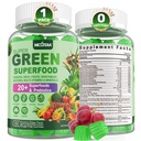 Super Greens Gummies, Greens Superfood Powder Alternative w/Spirulina, Chlorella, Prebiotic Fiber, Probiotic, Fruit Veggie, Digestive & Gut Health, Immunity, Focus, 60 Cts를위한 매일 녹색 야채